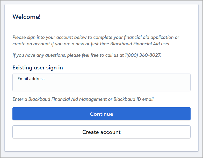 Login page with existing user email address field and Create account button